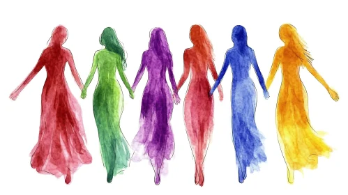 Rainbow Women Holding Hands Artwork