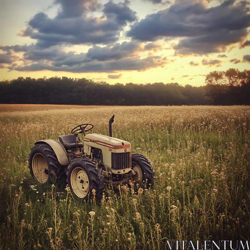 AI ART Old Tractor in a Flower Field