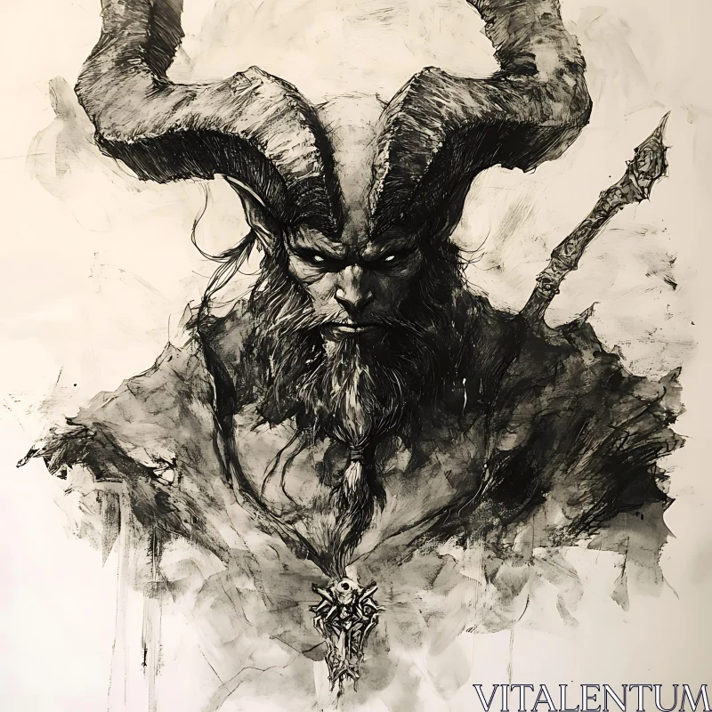 AI ART Monochrome Demon Portrait with Horns