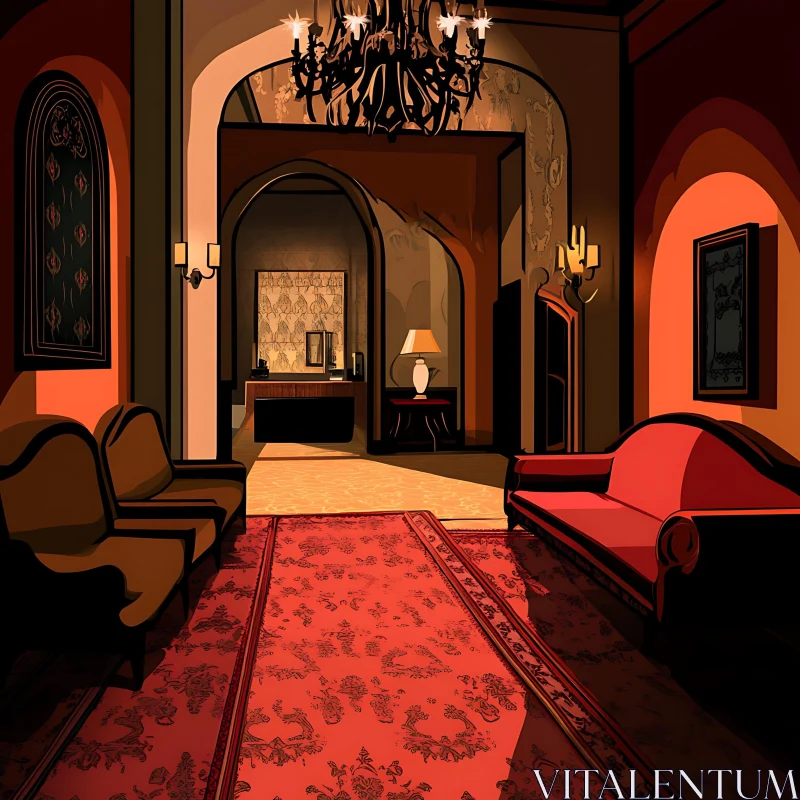 AI ART Vintage Hallway with Red Carpet