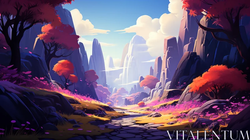 Animated Fantasy Landscapes: A Journey through Serene Vistas AI Image