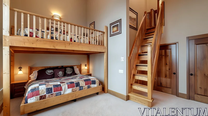 AI ART Bedroom with Bunk Bed and Stairs