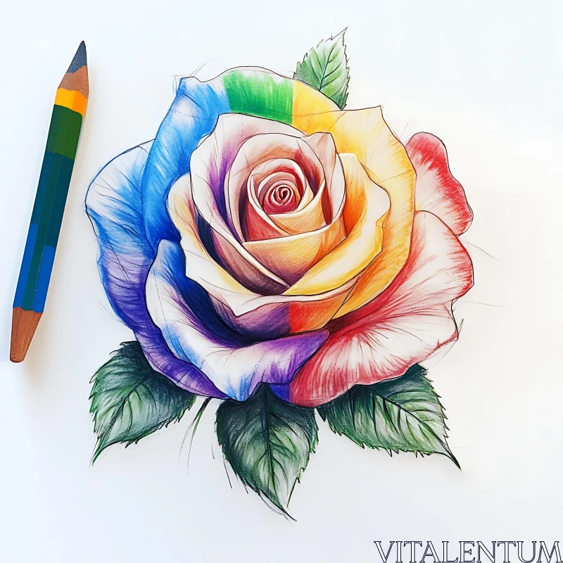 Colorful Rose Art with Pencil AI Image