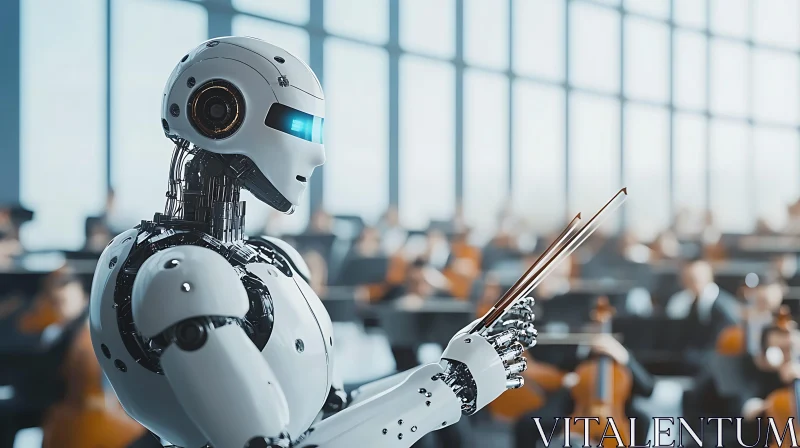 AI Robot Conducting Orchestra with Violin AI Image