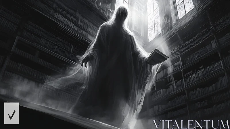 Ethereal Figure Amongst Books AI Image