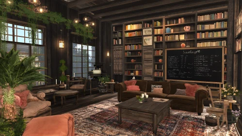 Cozy Room with Bookshelf and Greenery