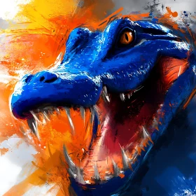 Blue Dinosaur Head Abstract Artwork