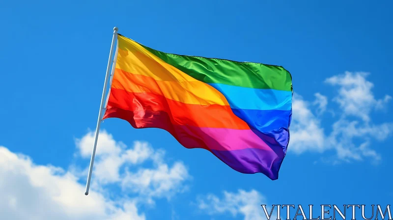 Rainbow Flag Waving in the Sky AI Image