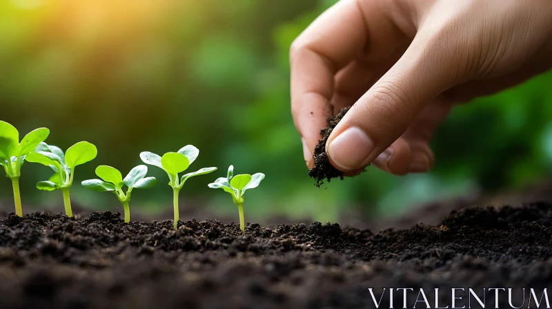 Tender Hand Planting Seedlings AI Image