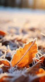 Frost-Kissed Autumn Leaves Basking in Sunlight