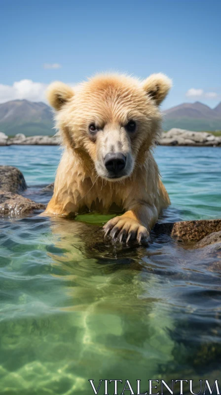 Majestic Bear in Serene Water: A Captivating Nature Portrait AI Image