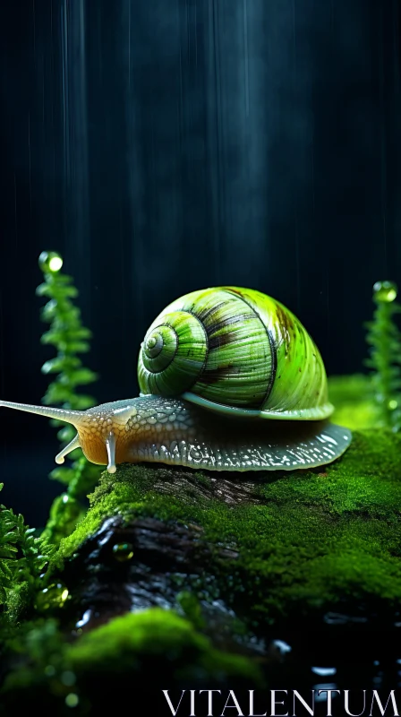 Photorealistic Image of Snail Amidst Rain on Moss AI Image