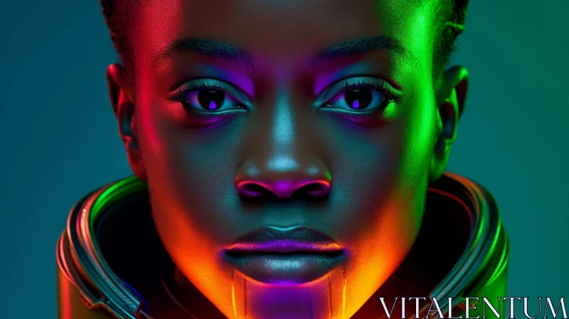 Powerful Portrait of a Futuristic African-American Woman AI Image
