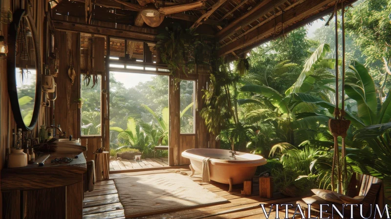 Tranquil Treehouse Bathroom: A Serene Escape into Nature AI Image