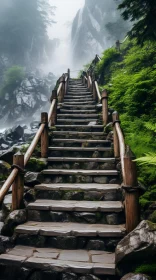 Wooden Stair Steps on a Foggy Green Mountain - Adventure Themed