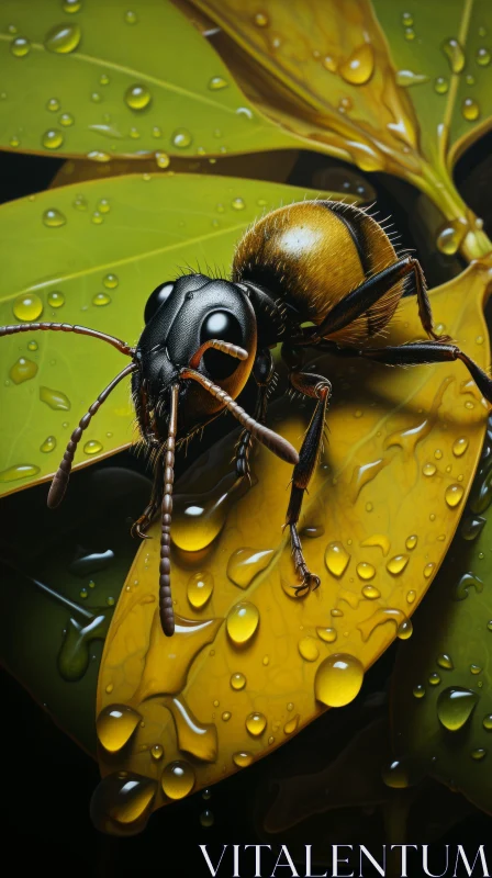 AI ART Yellow Ant Amidst Detailed Foliage - An Exploration of Textures and Shadows