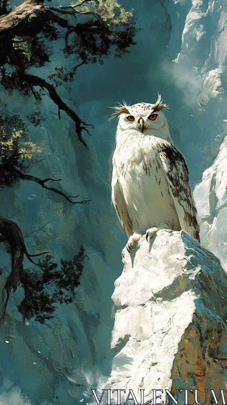 Owl Perched in a Wilderness Setting AI Image