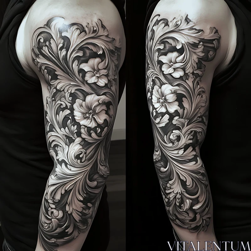 Detailed Floral Arm Tattoo Design AI Image