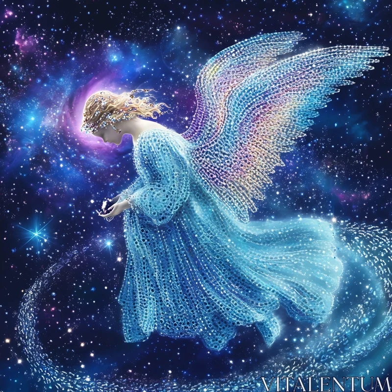 AI ART Celestial Angel with Iridescent Wings