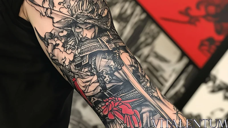 Detailed Japanese Samurai Ink Art Tattoo AI Image