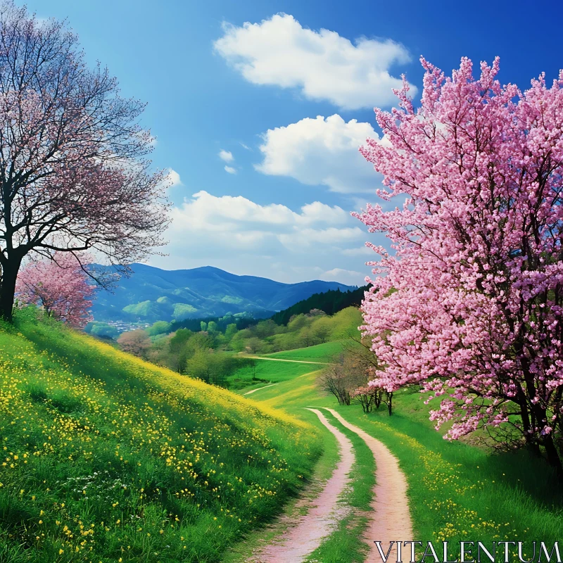 Idyllic Path Through Blooming Meadow AI Image