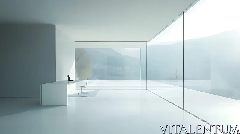 Modern White Room Overlooking Mountains AI Image