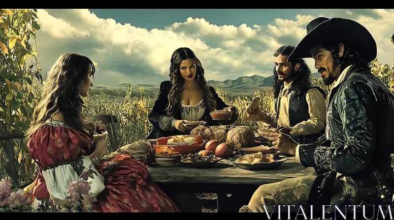 Rustic Outdoor Meal with Companions AI Image