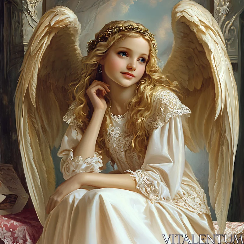 AI ART Serene Angel with Floral Crown