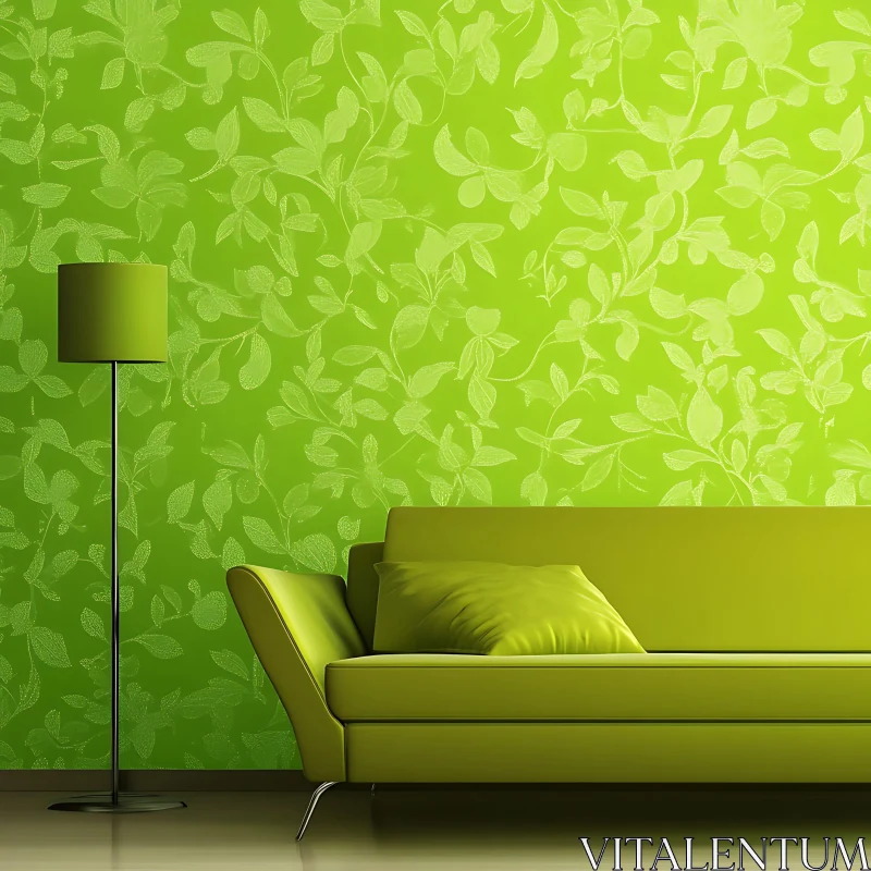 Green Room with Sofa and Lamp AI Image