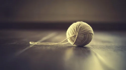 Yarn Ball on Dark Wooden Surface