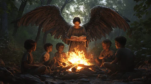 Guardian Angel Reading by the Campfire