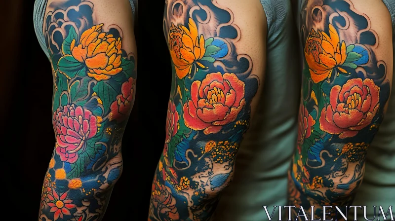 Colorful Floral Arm Tattoo Art AI Image