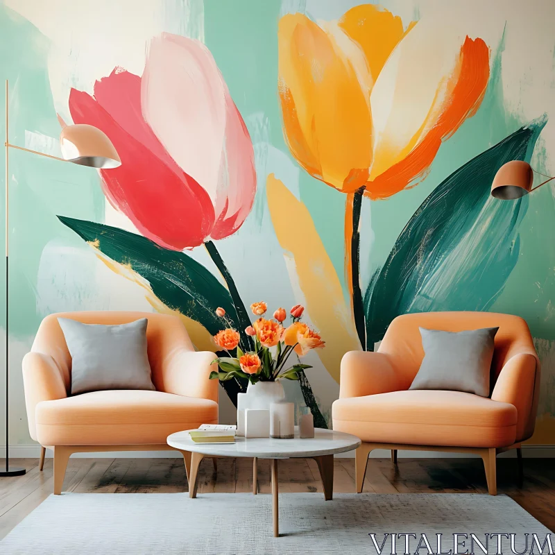 AI ART Elegant Interior with Abstract Floral Art