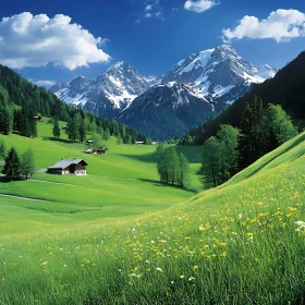 Alpine Meadow with Snow Peaks