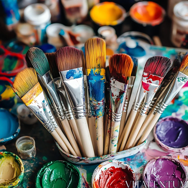 Colorful Paintbrushes Still Life AI Image