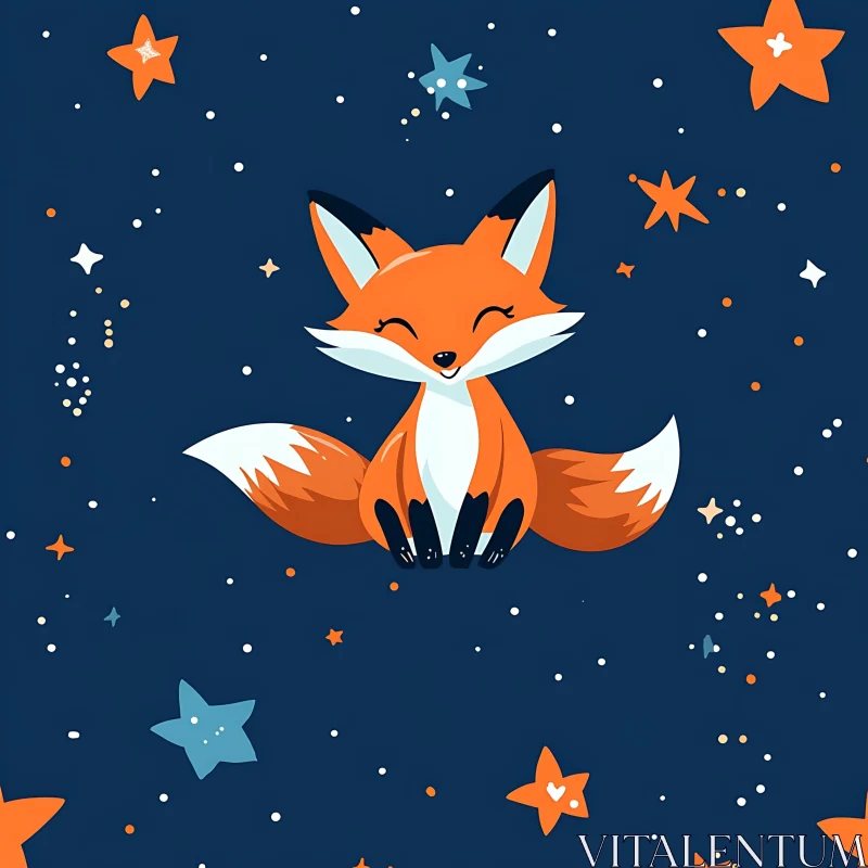 AI ART Cartoon Fox in Starry Night