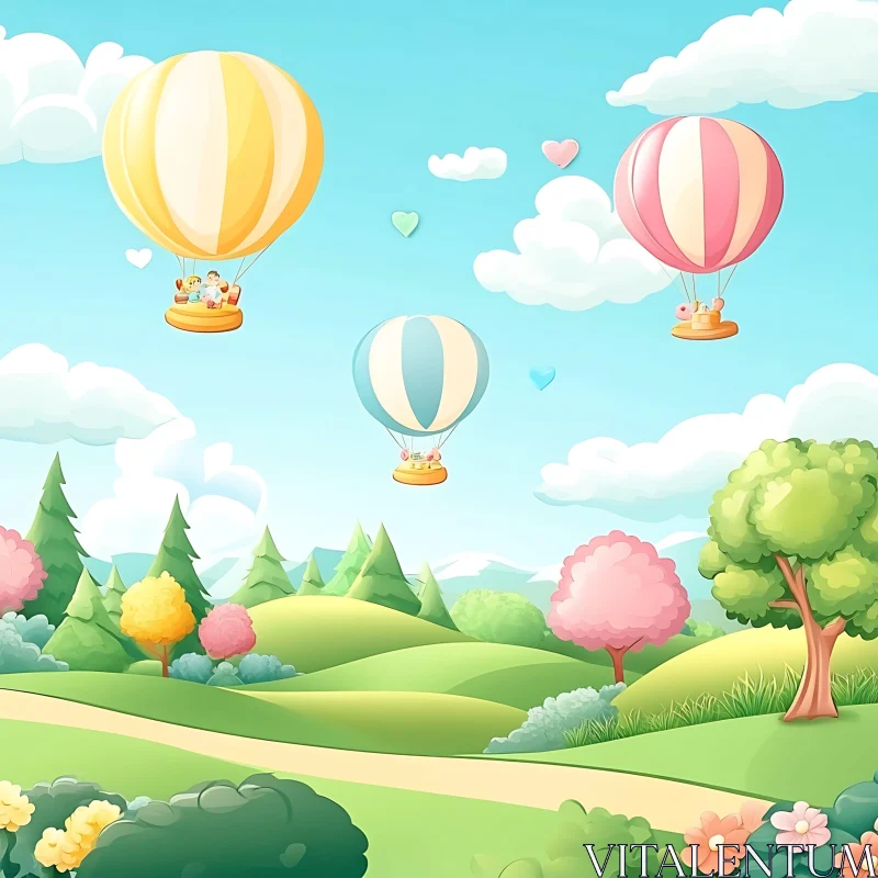 AI ART Pastel Landscape with Hot Air Balloons