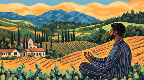 Man Meditating in Vineyard