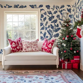 Christmas Decorated Room with Tree and Sofa