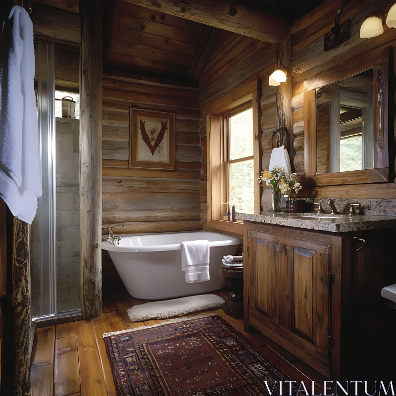 Cozy Wooden Bathroom with Classic Tub AI Image