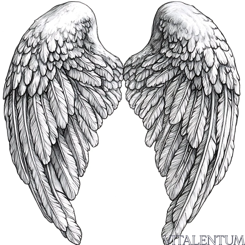 AI ART Monochrome Angel Wings Art