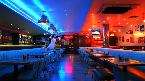 Neon Lit Restaurant with Dancer