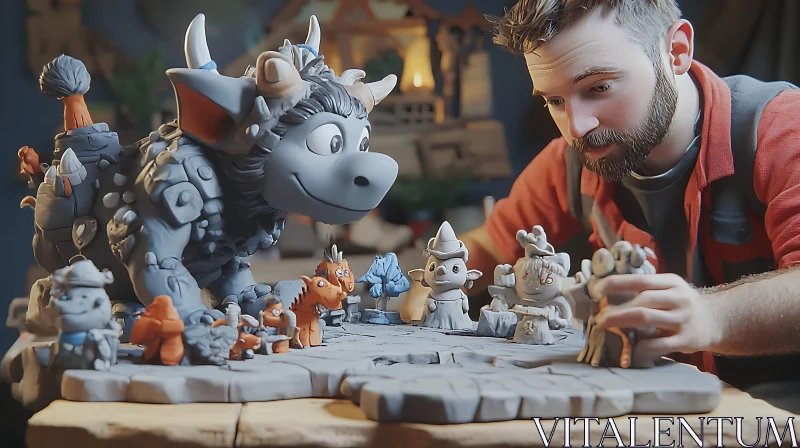 AI ART Handmade Clay Dragon and Miniature Figures