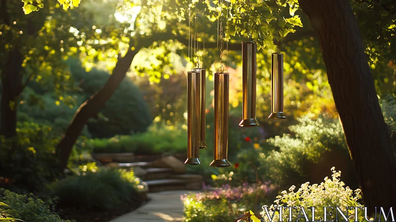 Wind Chimes in a Peaceful Garden AI Image