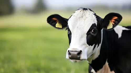 Monochrome Cow Grazing in a Lush Meadow