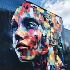 Abstract Woman Face on Brick Wall