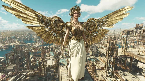 Clockwork Angel in Steampunk Metropolis