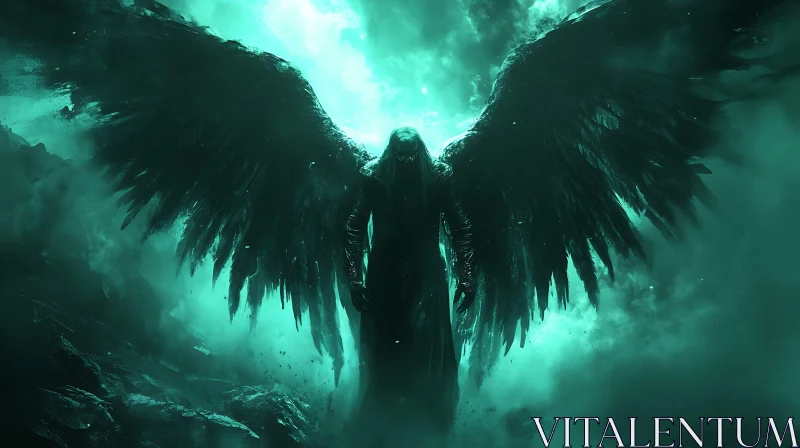 Dark Angel in Teal Haze AI Image