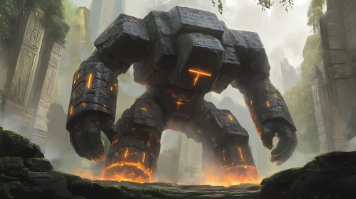 Mystical Stone Golem in Forgotten Ruins