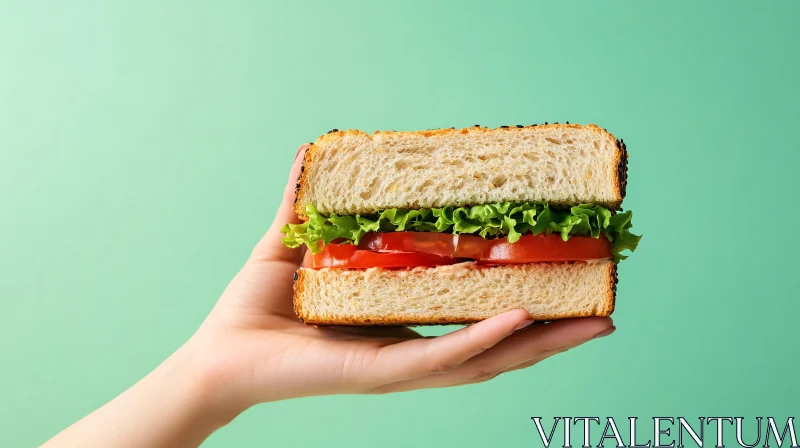 Handheld Sandwich with Lettuce and Tomato AI Image